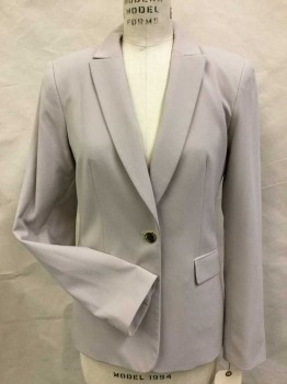 Womens, Blazer, CALVIN KLEIN, Beige, Polyester, Rayon, Solid, 4, Single Breasted, 1 Button, 2 Flap Pocket, Peaked Lapel,
