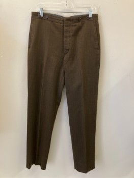 N/L, Brown, Black, Wool, Herringbone, Flat Front, Button Fly, Suspender Buttons at Outside Waist, 4 Pckts