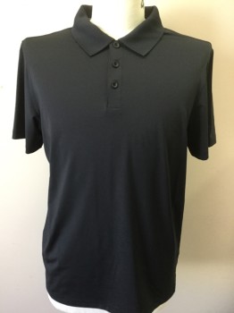 CHAMPION, Black, Polyester, Solid, Black, Collar Attached, 3 Button Front, Short Sleeves,