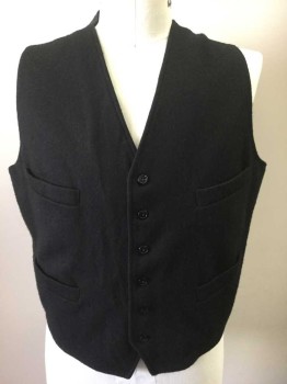 MTO, Black, Wool, Solid, Felted Wool, 6 Buttons, 4 Pockets, Cotton Back with Adjustable Belt,