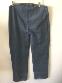 N/L MTO, Denim Blue, Slate Blue, Cotton, Stripes - Vertical , Canvas/Twill, Button Fly, Suspender Buttons at Outside Waist, No Pockets, Made To Order
