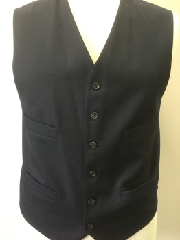 Mens, Suit, Vest, ACADEMY AWARD, Navy Blue, Wool, Solid, 44, Button Front, 4 Pockets,