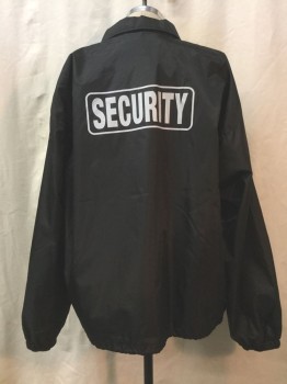 Mens, Fire/Police Jacket, TACT SQUAD, Black, Nylon, Synthetic, Solid, L, White "Security" Graphic at Front and Back, Snap Front, Drawstring Waist, Collar Attached, **Has Multiples