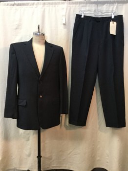 PAVONE, Navy Blue, Wool, Solid, Navy, Notched Lapel, Collar Attached, 2 Buttons,  3 Pockets,