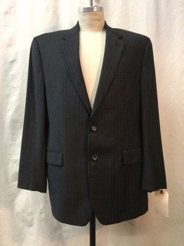 LAUREN, Charcoal Gray, Gray, Wool, Heathered, Stripes - Pin, Heather Charcoal, Gray Pinstripes, Notched Lapel, Collar Attached, 2 Buttons,  3 Pockets,