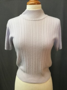 BRAVO, Lavender Purple, Acrylic, Solid, S/S, Flat Ribbed Knit, Mock Turtle Neck, Short Sleeves