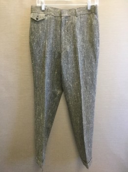 Mens, 1960s Vintage, Suit, Pants, T&J By MR. OH, Gray, Black, White, Wool, Herringbone, Tweed, 30, 30, Flat Front, Zip Front, Belt Loops, 4 Pockets, + Watch Pocket, Cuffs