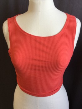 Womens, Top, MINK PINK, Orange, Cotton, Polyester, Solid, XS, Orange Ribbed, Round Neck,  Sleeveless, Cropped