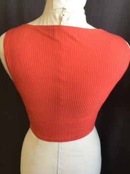 Womens, Top, MINK PINK, Orange, Cotton, Polyester, Solid, XS, Orange Ribbed, Round Neck,  Sleeveless, Cropped