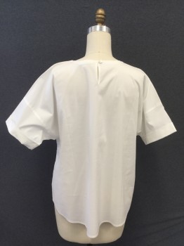 Womens, Top, J. JILL, White, Cotton, Polyester, Solid, M, Wide, Oversize, Stretch Cotton, Scoop Neck, Short Sleeves, Rolled Back Cuff, Keyhole Button Loop Back Neck
