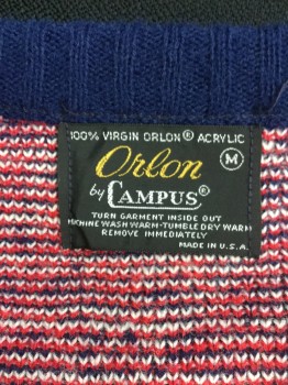 Mens, Vest, ORLON BY CAMPUS, Red, Navy Blue, Off White, Acrylic, Argyle, 38-40, Medium, Pullover, V-neck,