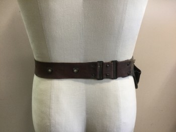 Unisex, Sci-Fi/Fantasy Belt, MTO, Brown, Faded Black, Leather, Metallic/Metal, Color Blocking, Solid, 38, Aged/Distressed, Mutli-pocket Pouches, Plastic Push Clasp Front