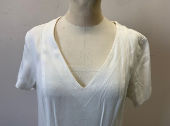 N/L MTO, White, Cotton, Solid, Twill Weave, Short Sleeves, V-neck, Self Ties at Side Waist, Princess Seams, Mid Calf Length, Minimalist, Multiples