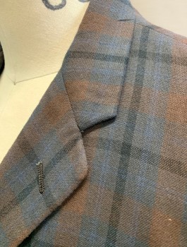 N/L, Dk Gray, Brown, Black, Wool, Plaid, Single Breasted, Thin Notched Lapel with Rounded Edges, 3 Buttons,  3 Pockets, Early 1960's