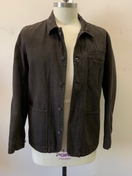 Mens, Jean Jacket, LEE, Brown, Cotton, Solid, 52, Brown Denim, 4 Pockets, Button Front, Padded Sleeves, Button Cuffs