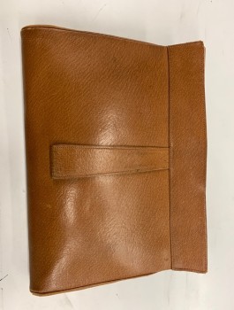 Womens, Purse, N/L, Chestnut Brown, Leather, Solid, 8"H, 10.5"L, Clutch, Flap with Snap Closure, Several Inside Compartments with Gold Clasps, Taupe Inner Lining,
