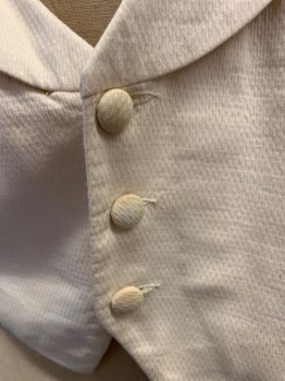 DOMINIC GHERARDI, Off White, Cotton, Wool, Self Pattern, Shawl Lapel, Single Breasted, Button Front, 3 Fabric Covered Buttons, 2 Pockets, Belted Back *Stains on Buttons
