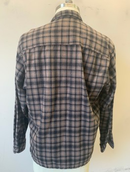 Mens, Casual Jacket, PENDLETON, Brown, Black, Wool, Plaid, L Long, Zip Front, Collar Attached, 4 Pockets, No Lining, Retro 1950's - 1960's Look
