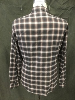 JOHN VARVATOS, Brown, Lt Pink, Gray, White, Cotton, Plaid, Button Front, Collar Attached, Long Sleeves, Button Cuff