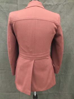 TIGER OF SWEDEN, Dusty Rose Pink, Polyester, Heathered, 4 Button Single Breasted, 2 Patch Pockets with Flaps, Dark Brown Stitching, Waist Belting at Back of Jacket with Slit at Waist.
