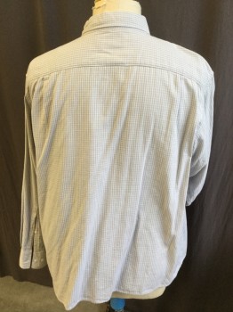 CALVIN KLEIN, White, Gray, Cotton, Gingham, Collar Attached, Button Front, 2 Pockets with Flap & 1 Button, Long Sleeves,