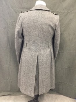 Mens, Coat, BARRISTER, Black, White, Wool, Grid , Tweed, 40, Double Breasted, Wide Collar Attached, Notched Lapel, Epaulets, Right Flap Shoulder Panel, 2 Pockets, Long Sleeves, Belt Tab at Cuff, Belt Loops, No Belt, Pleated and Buttonned Slit Center Back