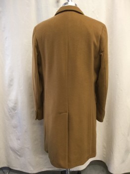 Mens, Coat, Overcoat, J CREW, Camel Brown, Wool, Solid, XL, 44L, Notched Lapel, Single-Breasted 3 Button Closure, 1 Chest Welt Pocket, 2 Flap Besom Pockets, Back Vent, Below the Knee Length