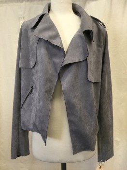 Womens, Casual Jacket, KUT FROM THE CLOTH, Gray, Polyester, Spandex, Solid, L, Open Front, Epaulets, 2 Zip Pockets