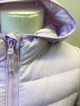 UNIQLO, Lavender Purple, Nylon, Solid, Puffer Jacket, Zip Front, Hooded, 2 Pockets