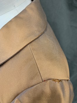 OLIVER YATES, Brown, Silk, Solid, Button Front, Rounded Wide Collar, 3/4 Sleeve, * Tearing at Sleeve Inset*