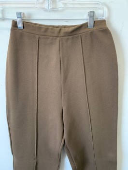 Womens, Pants, SEARS, Brown, Polyester, Solid, W:24, Double Knit Stretchy Polyester, 1" Wide Waistband with Elastic Waist, Pintuck Down Center of Each Leg, High Waist, Straight Leg, Early 1970's