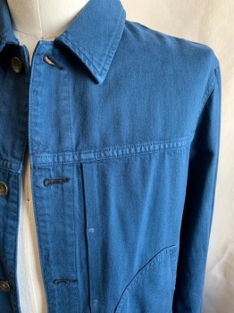 Mens, Jean Jacket, RAG & BONE, Blue, Cotton, Hemp, Solid, L, Button Front, 2 Pockets, Light Blue Embroiderred Dots at CF