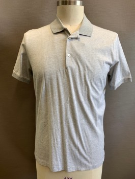 Mens, Polo, MICHAEL KORS, Heather Gray, Cotton, Solid, L, 2 Button Placket, Ribbed Knit Collar Attached, Ribbed Knit Short Sleeve Cuff