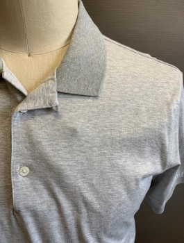 MICHAEL KORS, Heather Gray, Cotton, Solid, 2 Button Placket, Ribbed Knit Collar Attached, Ribbed Knit Short Sleeve Cuff
