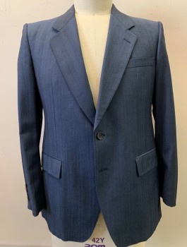 Malibu, Blue-Gray, Wool, Herringbone, 2 Button, Flap Pockets, Single Vent