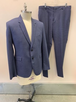 PAUL SMITH, Blue, Brown, Wool, Gingham, Notched Lapel, Single Breasted, Button Front, 2 Buttons, 3 Pockets