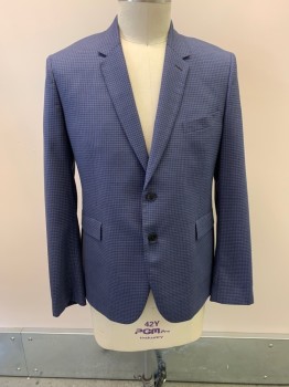 PAUL SMITH, Blue, Brown, Wool, Gingham, Notched Lapel, Single Breasted, Button Front, 2 Buttons, 3 Pockets
