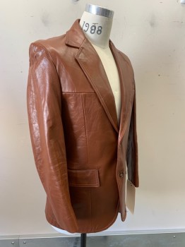 Mens, Leather Jacket, CRESCO, Brown, Leather, Solid, 38, Single Breasted, Notched Lapel, 3 Pockets, 2 Buttons,