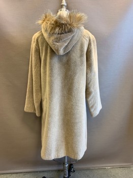 Womens, Coat, LA MAISON FAUSSE F.., Beige, Cotton, Acrylic, S, Faux Fur All Over, Beige with Gray Tip Fur Trim on Hood & Down Front, Hooded, Hook & Loop Front, 2 Pockets