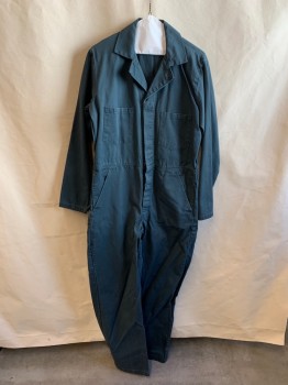 Mens, Coveralls Men, GCA, Forest Green, Cotton, Polyester, Solid, 38R, C.A., Zip Front, L/S, 6 Pockets, 1 Cargo Pocket, Button Front, Button Cuff