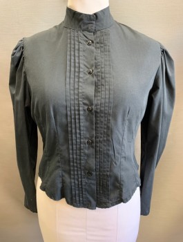 N/L MTO, Black, Cotton, Solid, Made To Order, Long Puffy Sleeves Gathered at Shoulders, Stand Collar, Button Front, Vertical Pleats Along Button Placket, Box Pleated Flourish at Back Hem, Multiples