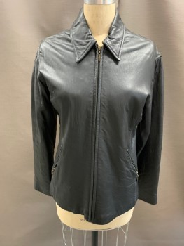 Womens, Leather Jacket, B.B. DAKOTA, Black, Leather, Solid, B34, S, Zip Front, 2 Zip Pckt, C.A.,
