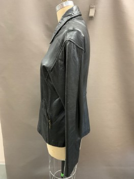 Womens, Leather Jacket, B.B. DAKOTA, Black, Leather, Solid, B34, S, Zip Front, 2 Zip Pckt, C.A.,