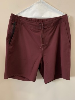 Mens, Swim Trunks, TEN THOUSAND, Wine Red, Polyester, Elastane, Solid, L, F.F, Lace Tie With Velcro Front, Side Pockets,