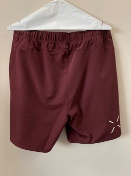 Mens, Swim Trunks, TEN THOUSAND, Wine Red, Polyester, Elastane, Solid, L, F.F, Lace Tie With Velcro Front, Side Pockets,