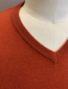 Mens, Pullover Sweater, NORDSTROM, Brick Red, Cashmere, Solid, L, Knit, L/S, V-Neck