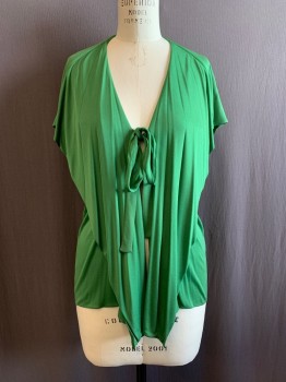 HOLLY'S HARP, Shamrock Green, Polyester, Solid, Cardigan, S/S, Long Lapel, Tie at CF