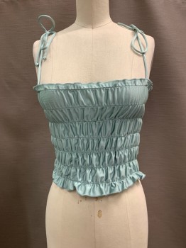 Womens, Top, OUT FROM UNDER, Sea Foam Green, Polyester, Spandex, Solid, Textured Fabric, XS, Square Neck, Tie Straps