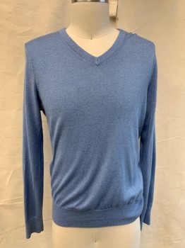 Mens, Pullover Sweater, BANANA REPUBLIC, Powder Blue, Silk, Cotton, Solid, 36, S, L/S, V-N,