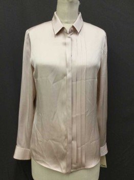 Womens, Blouse, HUGO BOSS, Blush Pink, Polyester, Solid, B 36, 3 Vertical Pleats Left Of Placket, L/S, B.F. with Hidden Placket, C.A.,